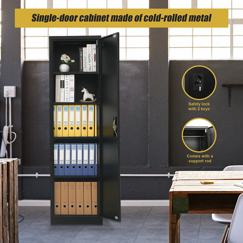 Single Door Metal Locker Cabinet - Black without Legs