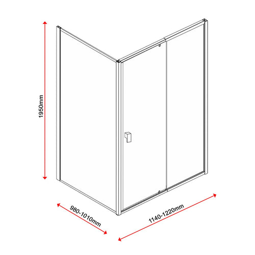 Adjustable Semi Frameless Shower Screen Front: (114~122)x195cm with Gold Hardware and Side: (98~101)x195cm