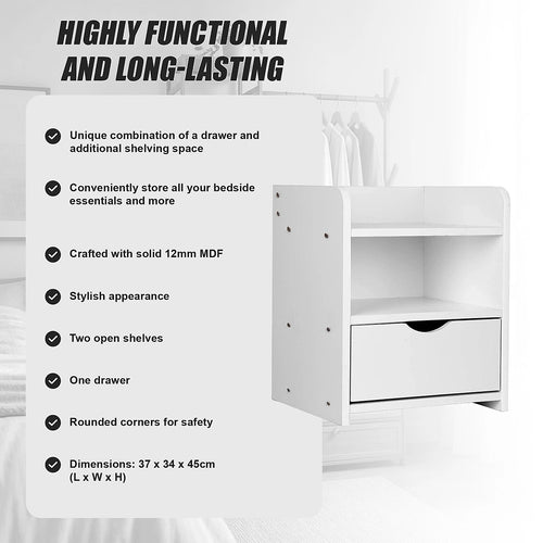 White Bedside Table with Drawer