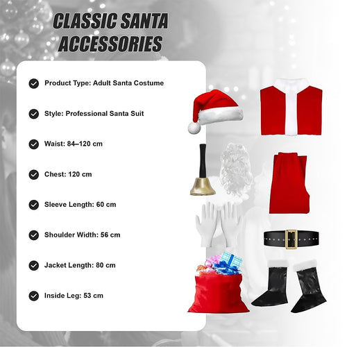 Adult Santa Costume Professional Suit Large with Complete Accessories Set