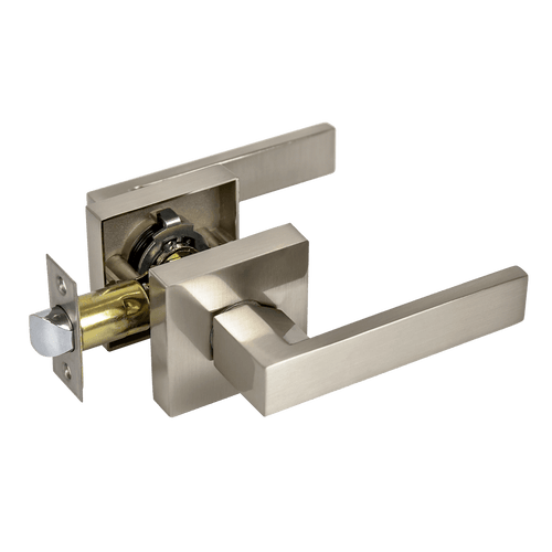 Door Handle Set Lever Passage Function Square Satin Nickel