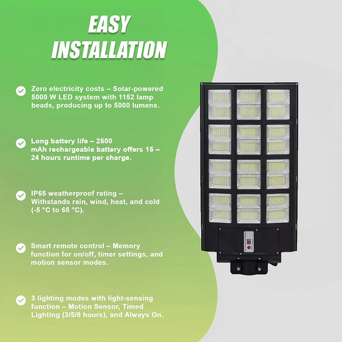 1152 Solar LED Street Light – Commercial Outdoor Flood Lamp with Motion Sensor