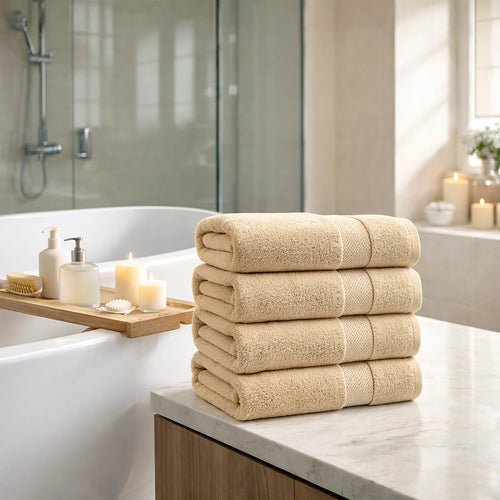 500 GSM Cotton Bath Towels 4 Pack Beige