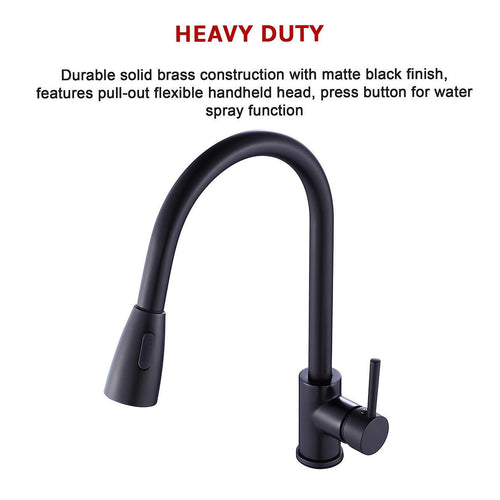  Basin Mixer Pull-Down Tap Faucet -Kitchen Laundry Bathroom Sink in Black