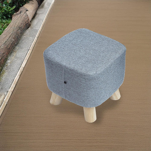 Grey Fabric Ottoman Foot Stool Rest Pouffe Wood Padded Seat  Squircle