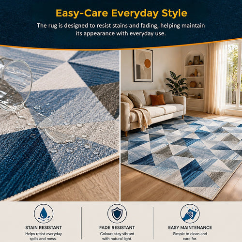 200x300cm Large Floor Blue Triangle Rug – Modern Area Carpet for Bedroom & Lounge