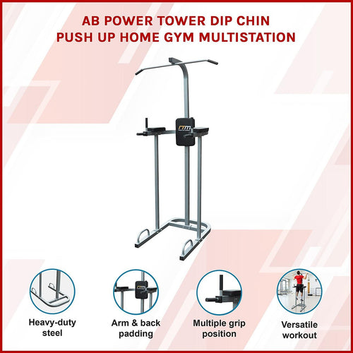 AB Power Tower Dip Chin Push Up Home Gym MultiStation 