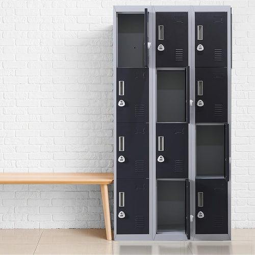 12-Door Locker – Grey with Charcoal Door with 3-Digit Combination Lock | Secure Storage for Office, Gym or School Use
