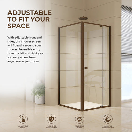 Semi-Frameless Shower Screen – Dust Brown, Front: (82~90)x195cm, Side: (89~92)x195cm