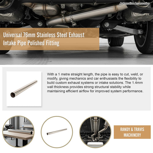 Universal 76mm Polished Stainless Steel Exhaust Intake Pipe Fitting