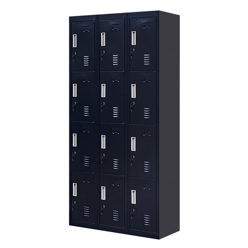12-Door Locker – Black with Standard Lock with 2 Keys | Secure Storage for Office, Gym or School Use