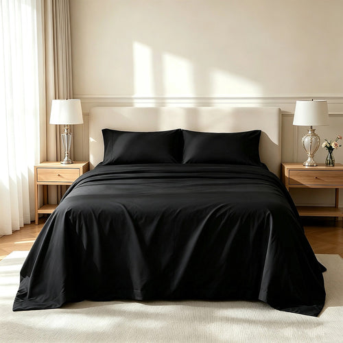 Queen 4 Piece Microfiber Sheet Set Deep Pocket Black