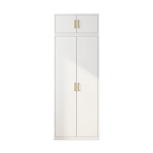 80x240cm 2-Door White Steel Shelf Wardrobe with Gold Handle Storage Cabinet