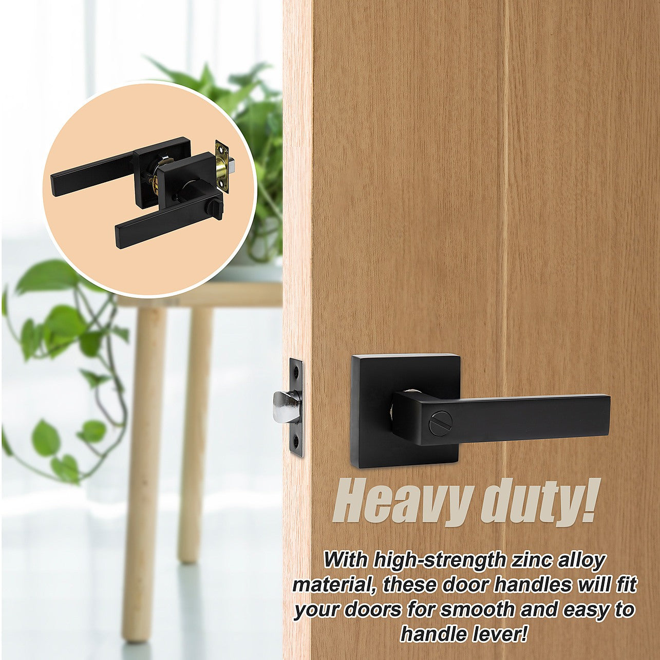 Door Handle Set Lever Privacy Function Square Black - Privacy - Square ...