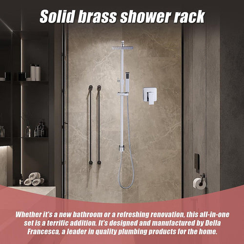 WELS 8" Rain Shower Head Set Square Dual Heads Faucet High Pressure With Mixer