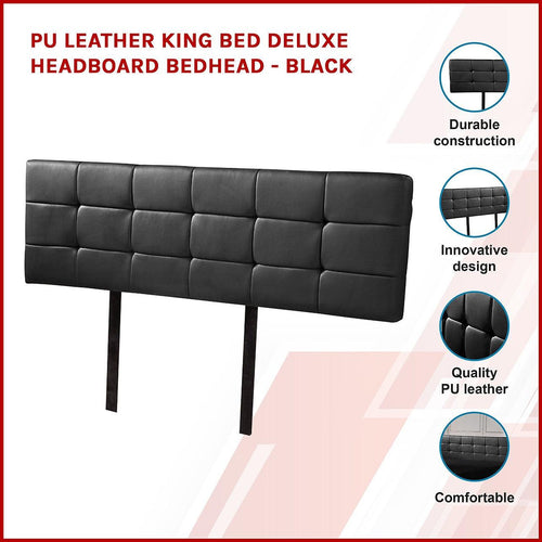 King PU Leather Bed Deluxe Headboard Bedhead - Black