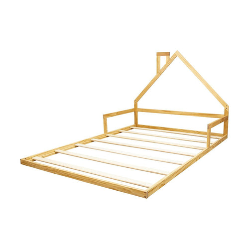 Pine Floor Bed House Frame in Wood for Kids and Toddlers - Double