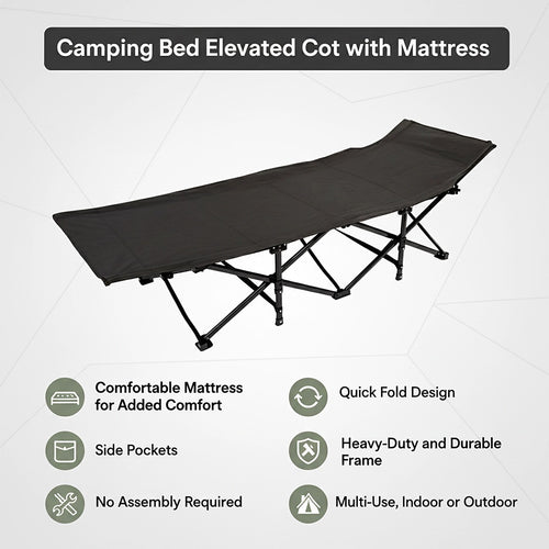 Camping Bed Elevated Cot with Mattress Foldable Outdoor Adult Sleeping Bed