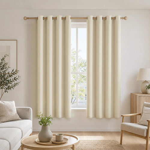 Cream 2X Blockout Curtains – Blackout Window Draperies Pair with Eyelets for Bedroom 132x213cm