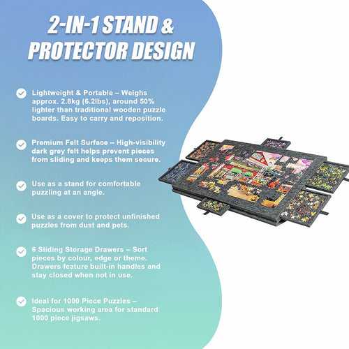 1000 Piece Jigsaw Puzzle Board with 6 Drawers Portable Felt Table