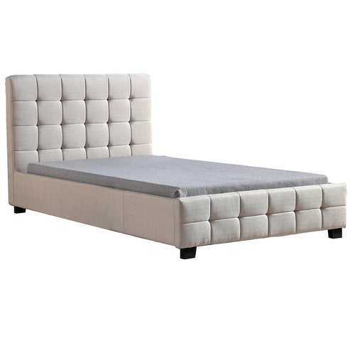 King Single Deluxe Beige Linen Fabric Upholstered Bed Frame with Headboard & Slats