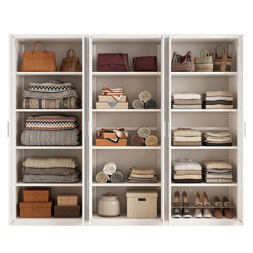 240x200cm 6-Door White Steel Shelf Wardrobe with White Handle Storage Cabinet