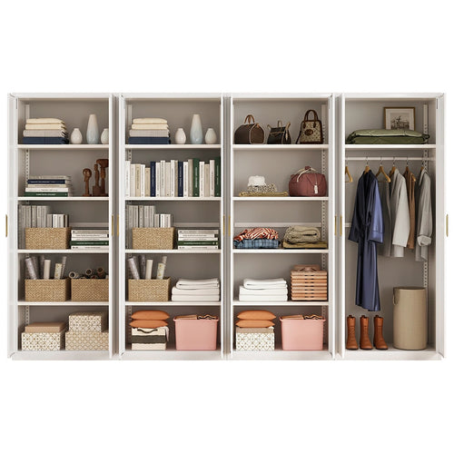320x200cm 8-Door White Steel 1 Hanging and 3 Shelf Wardrobe with Gold Handle Storage Cabinet