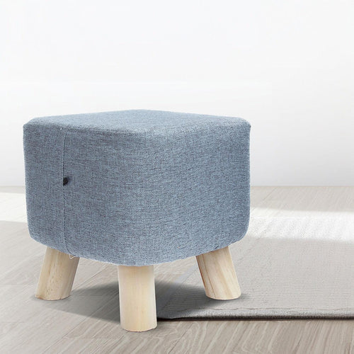 Grey Fabric Ottoman Foot Stool Rest Pouffe Wood Padded Seat  Squircle