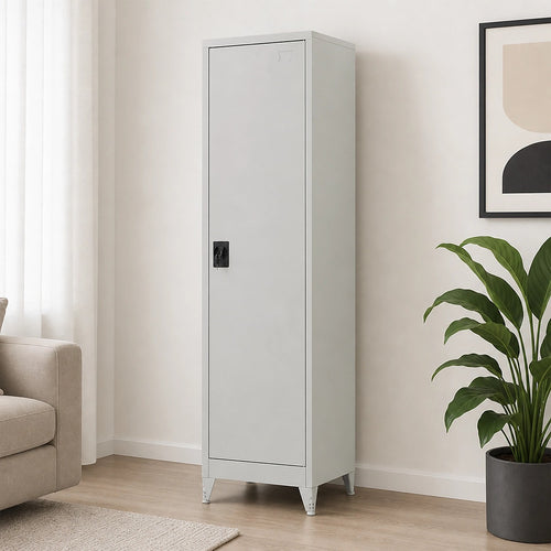 Single Door Metal Locker Cabinet - Grey +with Legs