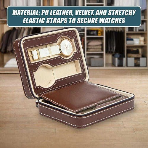 4 Watch Box Display Travel Case PU Leather 