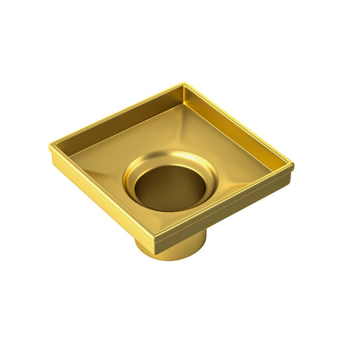 15 x 15cm Square Shower Drain with Grid Pattern Grate – Brushed Gold Stainless Steel