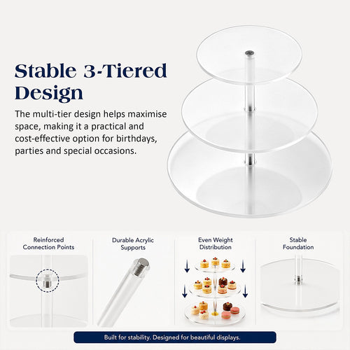 3 Tier Acrylic Cake Stand Set Round Dessert Display Stand