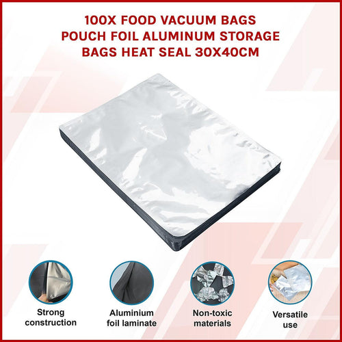 100x Food Vacuum Bags Pouch Foil Aluminum Storage Bags Heat Seal 30x40cm