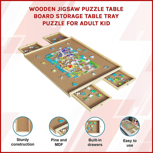 Wooden Jigsaw Puzzle Table Board Storage Table