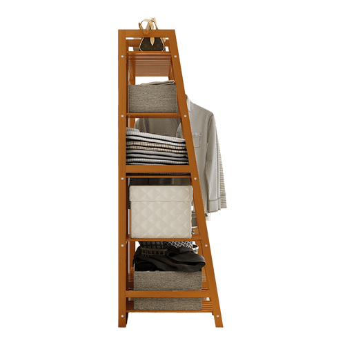 Portable Clothes Rack Coat Garment Stand Bamboo Rail - Dark Wood