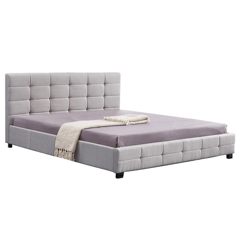 King Beige Linen Fabric Deluxe Bed Frame