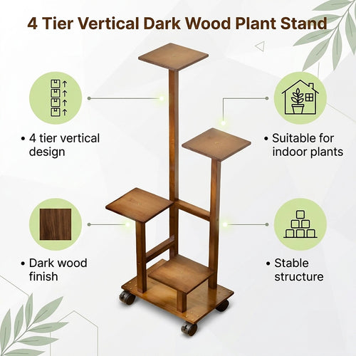 4 Tier Vertical Dark Wood Plant Stand Indoor Display Rack
