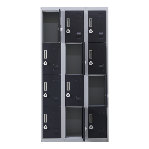 12-Door Locker – Grey with Charcoal Door with 3-Digit Combination Lock | Secure Storage for Office, Gym or School Use