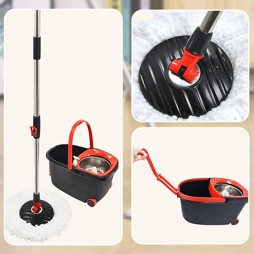 Spin Rotating Mop and Bucket Set with Wheels and 4 Microfibre Mop Heads