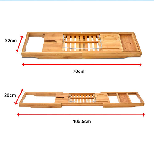Bathroom Bamboo Bath Caddy Wine Glass Holder Table Tray Bathtub Rack Soap Shelf