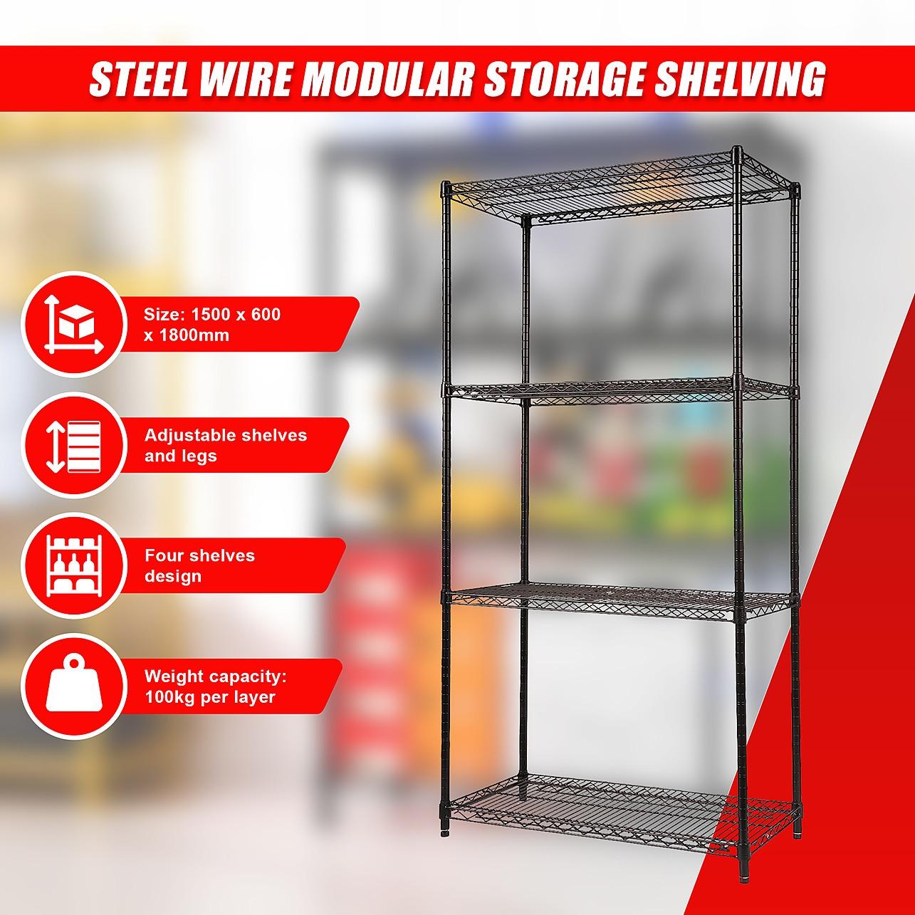 Modular Wire Storage Shelf 900 x 350 x 1800mm Steel Shelving - Baking ...