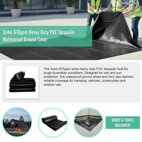 3x4m 670gsm Extra Heavy Duty PVC Tarpaulin Waterproof Ground Cover