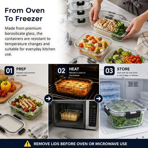 24 Piece Glass Food Storage Containers with Airtight Leakproof Lids Meal Prep Kitchen Storage Set