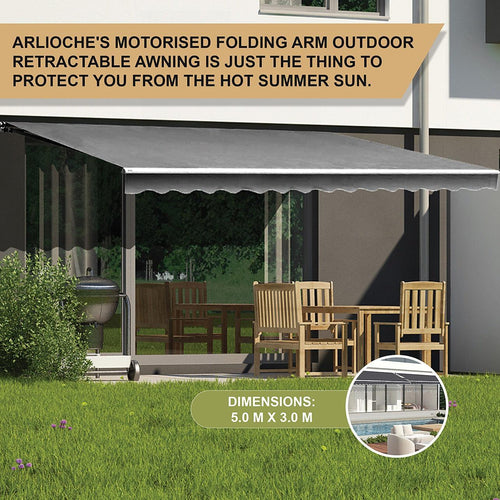 Outdoor Awning Grey - 5x3m Retractable Sunshade