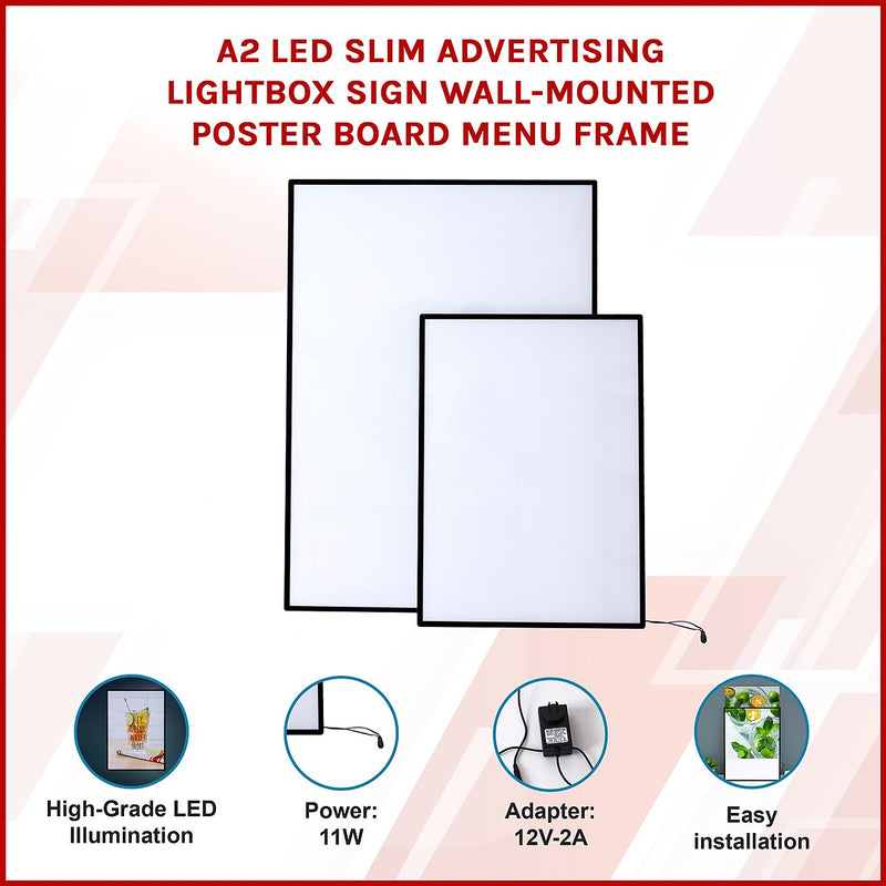 A2 LED Lightbox Sign Wall-Mounted Poster Board | Slim Menu Frame ...