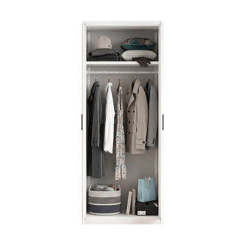 80x200cm 2-Door White Steel Hanging Wardrobe with Black Handle Storage Cabinet
