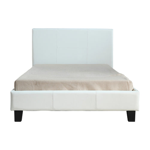 King Single Size Bed Frame with Headboard – White PU Leather