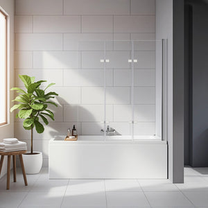3 Fold CHROME Folding Bath Shower Screen Door Panel - 130 x 140cm Right