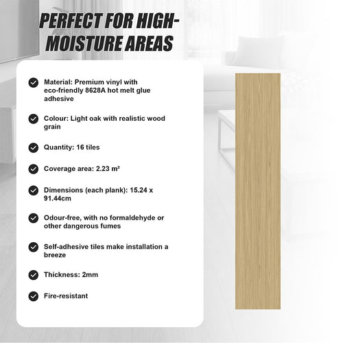 Self Adhesive Vinyl Floor Tiles Peel & Stick Flooring Light Oak 16 Pack 2.3m²