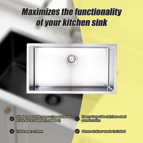 810x450mm Stainless Steel Handmade 1.5mm Sink with Waste in Stainless Steel with brushed finish Finish